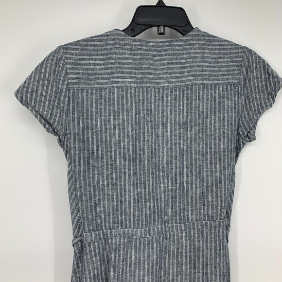 Banana Republic Dress Stripe Linen Blend Faux Wrap VNeck Tie Waist - Picture 11 of 12